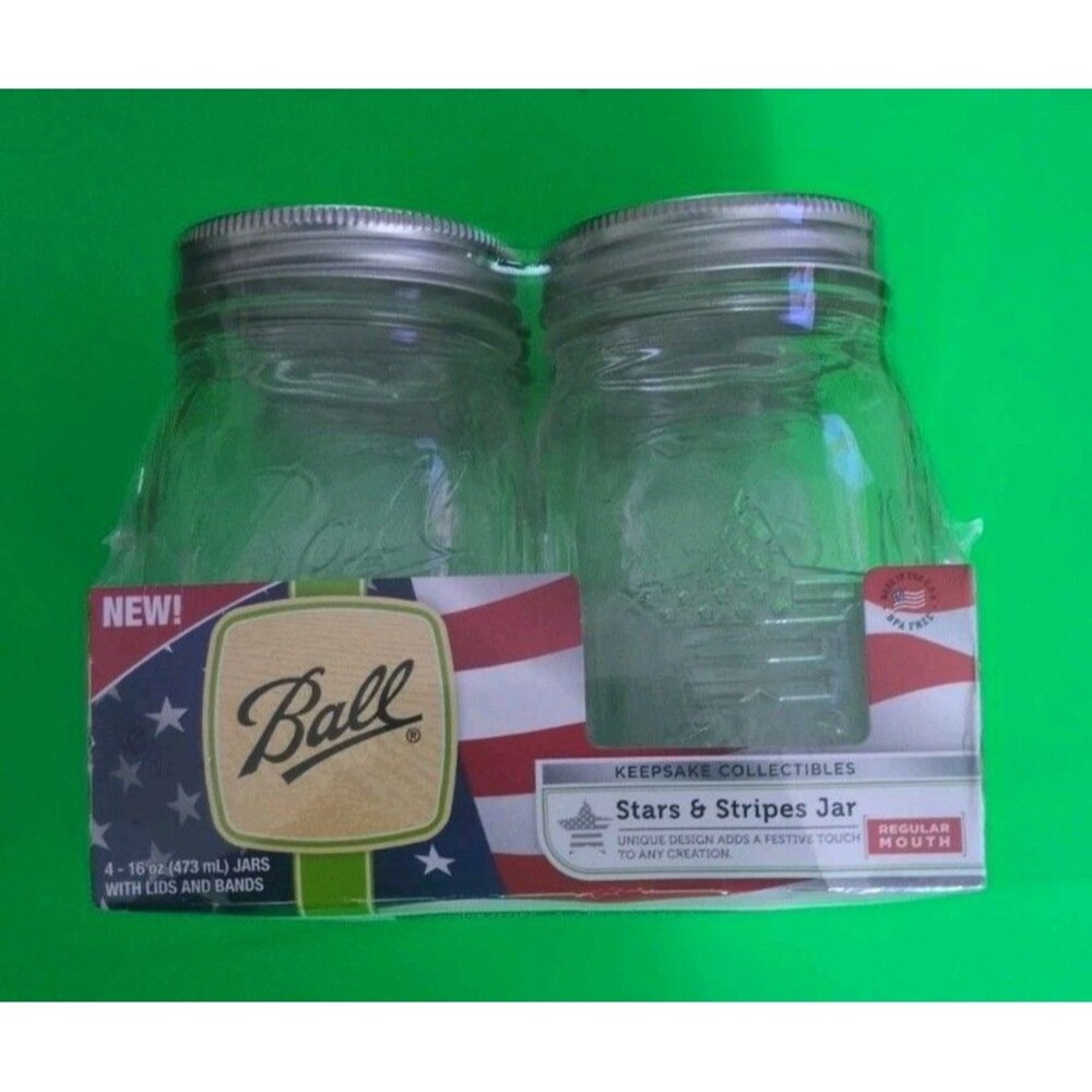 Ball Stars and Stripes Mason Jars 16 oz Pint Regular Mouth Sealed 4 Pack Flag